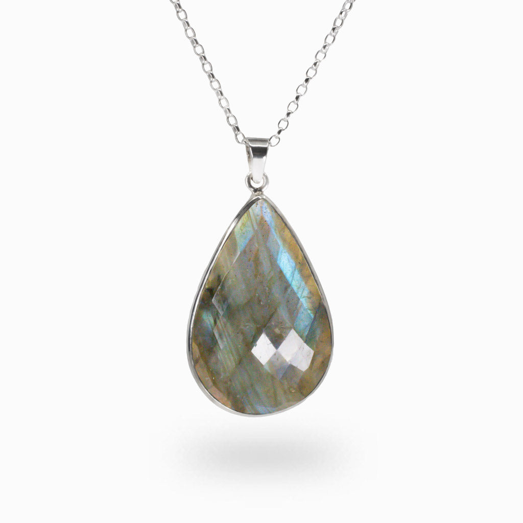 FACETED TEAR LABRADORITE NECKLACE STERLING SILVER MADE IN EARTH