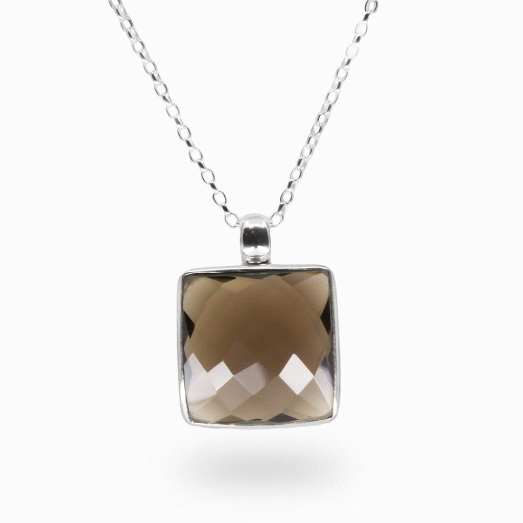 FACETED SMOKY QUARTZ NECKLACE IN STERLING SILVER MADE IN EARTH