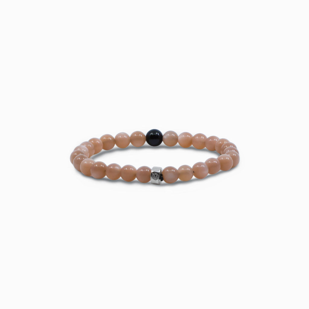 Peach Moonstone and Black Tourmaline Bead Bracelet