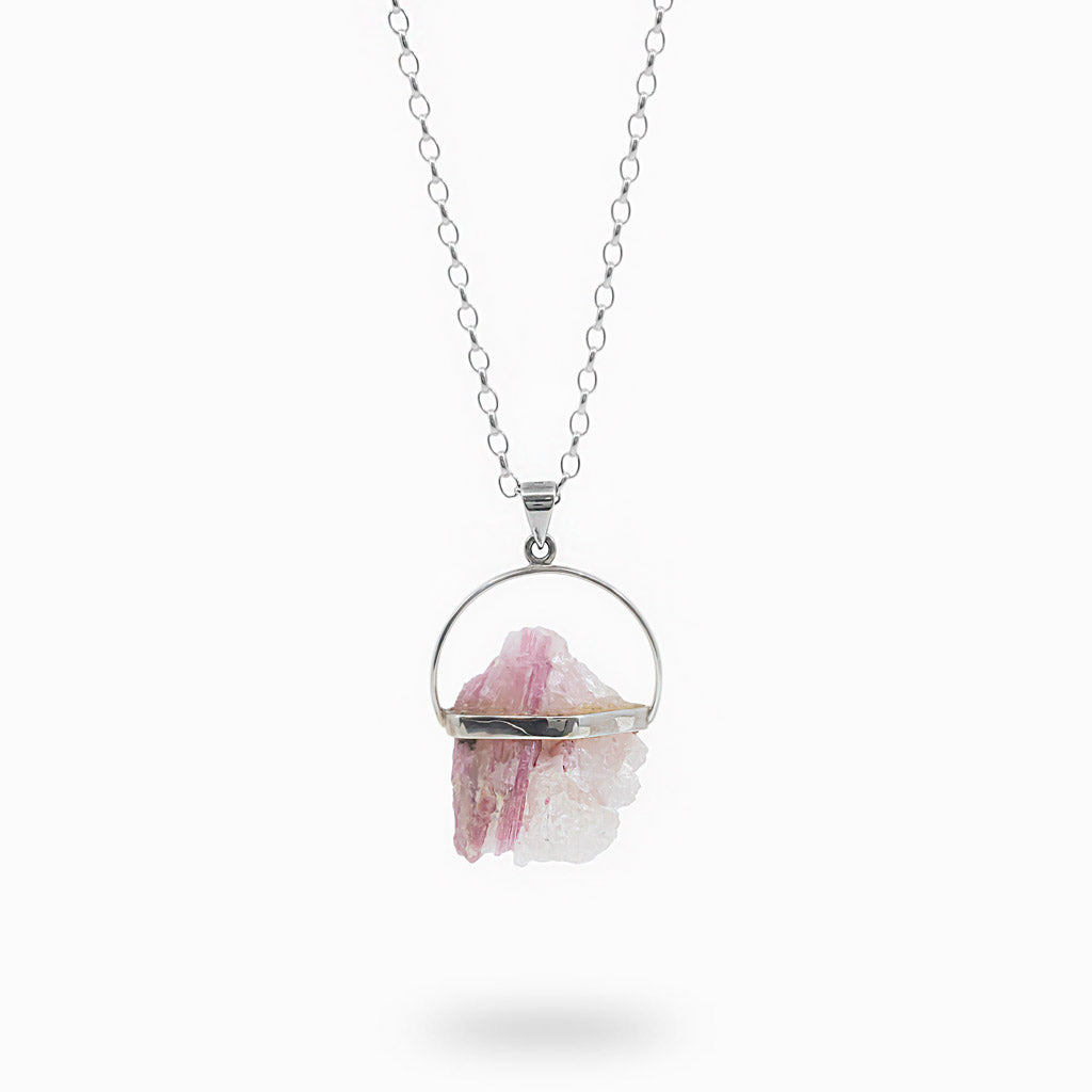 Halo Raw Pink Tourmaline necklace