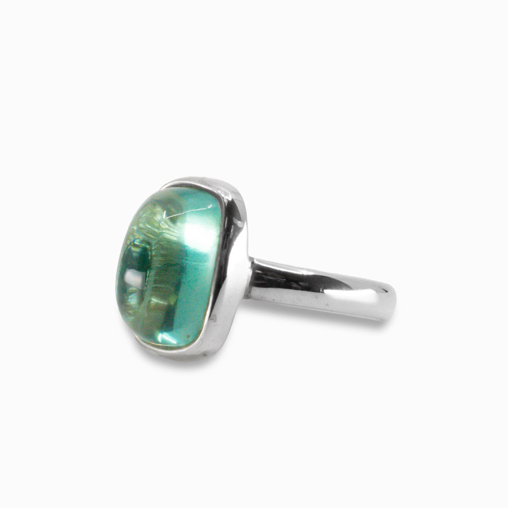 CABOCHON REC FLUORITE RING STERLING SILVER