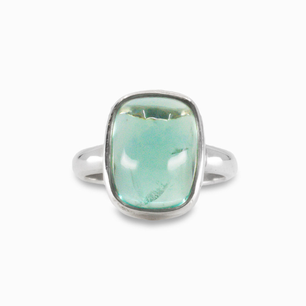 CABOCHON REC FLUORITE RING STERLING SILVER