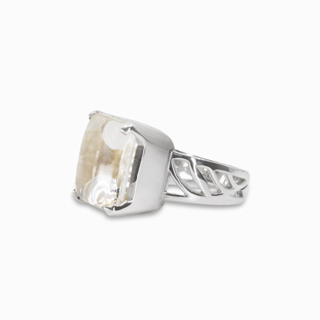 MIXED CUT CLEAR QUARTZ RING STERLING SILVER