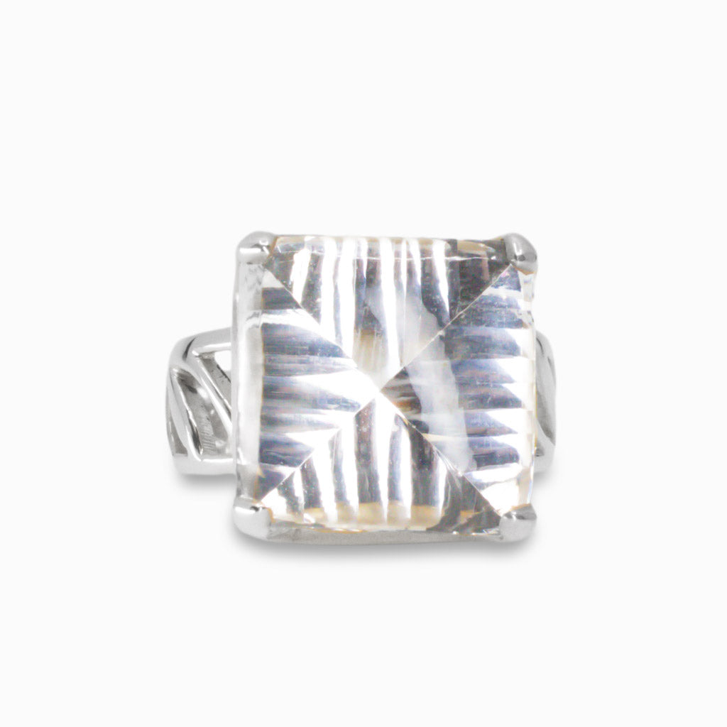 MIXED CUT CLEAR QUARTZ RING STERLING SILVER