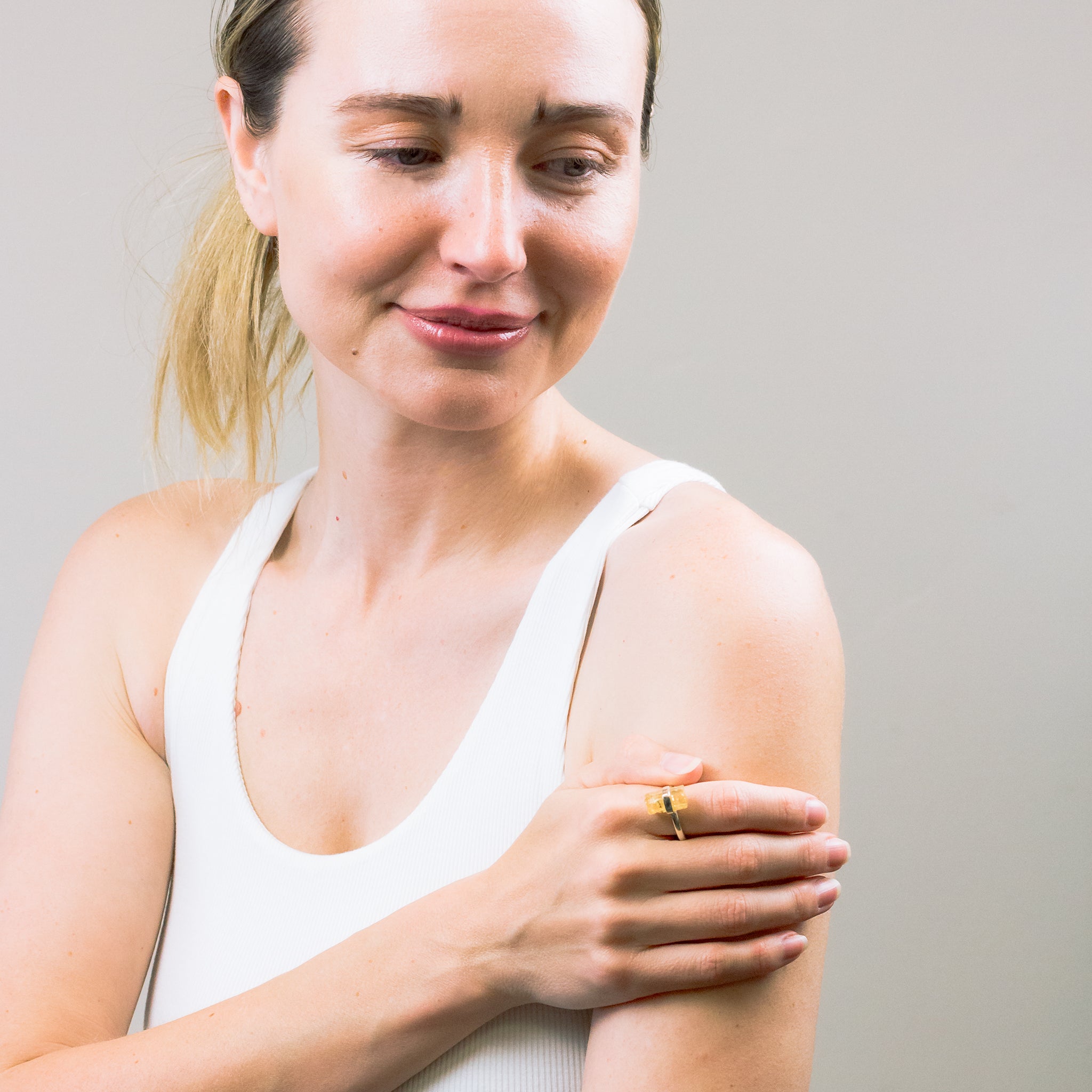 RAW IMPERIAL TOPAZ RING ON MODEL