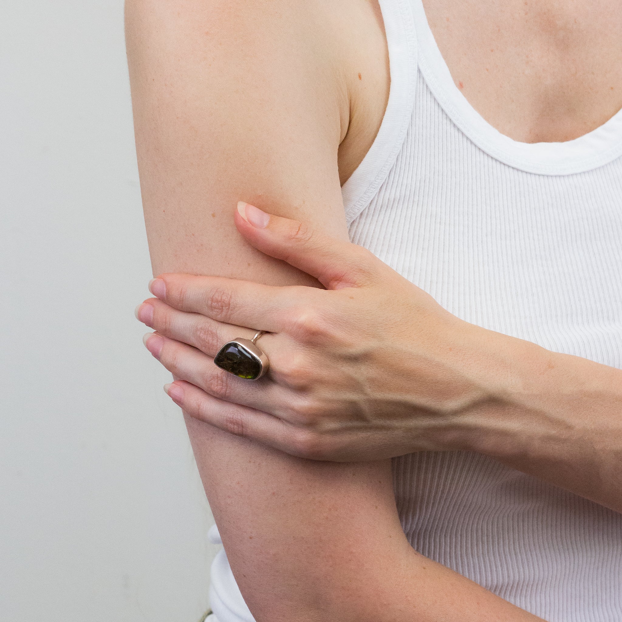 AMMOLITE RING ON MODEL