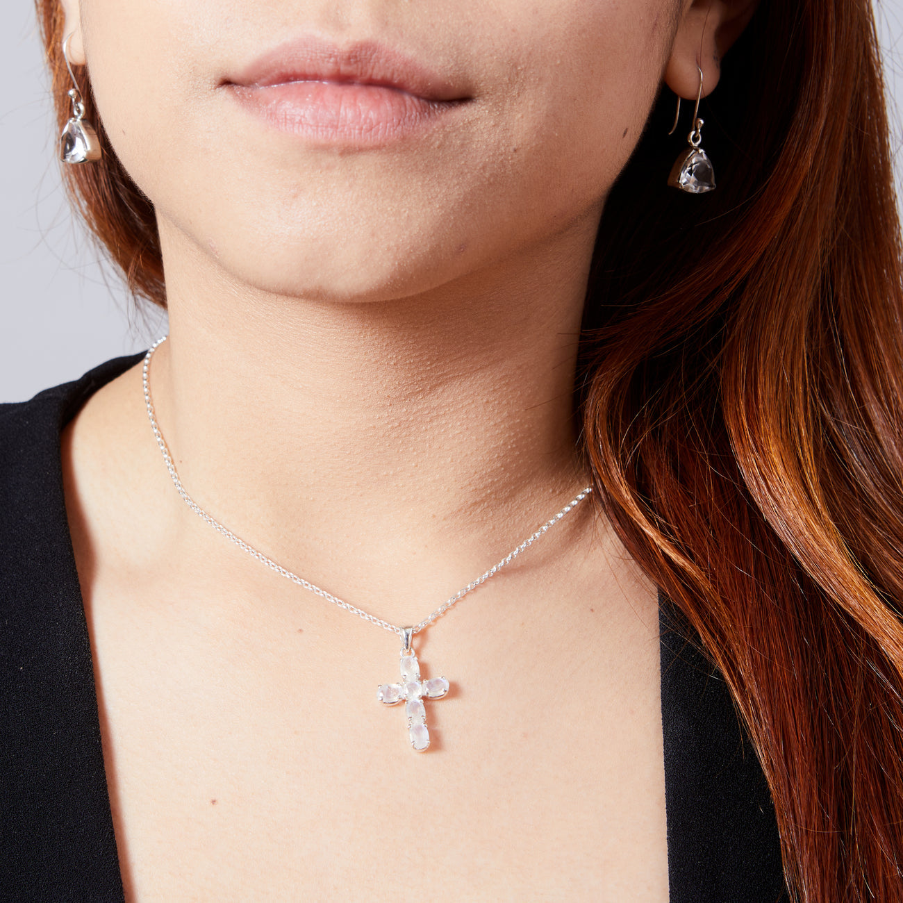 Rainbow Moonstone Cross Necklace