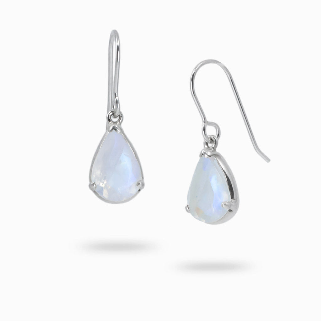 Faceted Tear rainbow Moonstone Drop Earrings