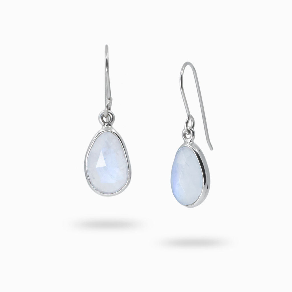 Faceted Organic Rainbow Moonstone Drop Earrings