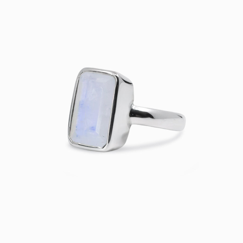Faceted Rainbow Moonstone ring