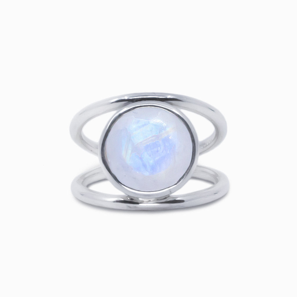 Rainbow Moonstone Ring,Crescent Moon Ring,925 Sterling Silver,All Size 3 to  14