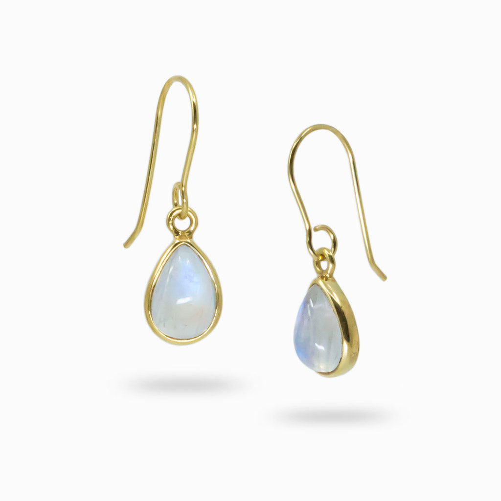 Cabochon Tear Rainbow Moonstone drop earrings