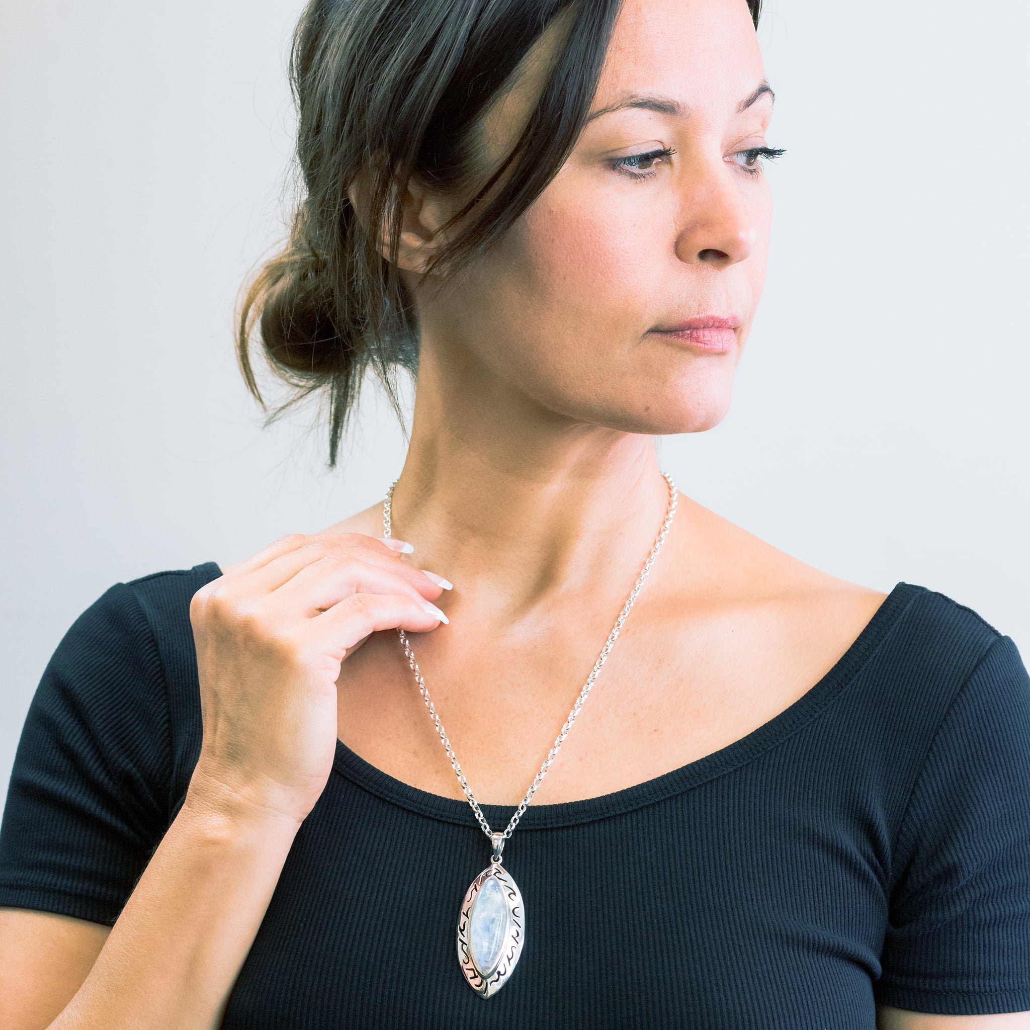 CABOCHON RMS NECKLACE STERLING SILVER ON MODEL | MADE IN EARTH
