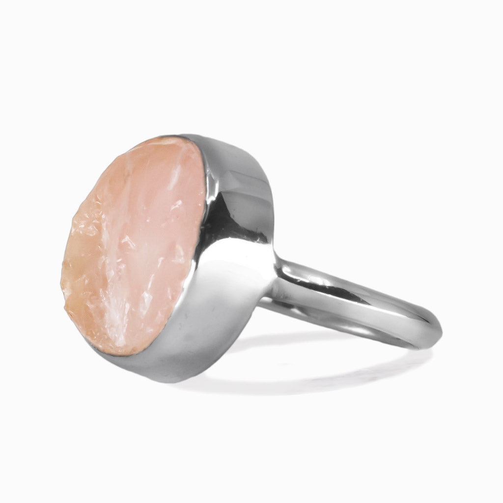 RAW ROUND ROSE QUARTZ BEZEL RING STERLING SILVER MADE IN EARTH