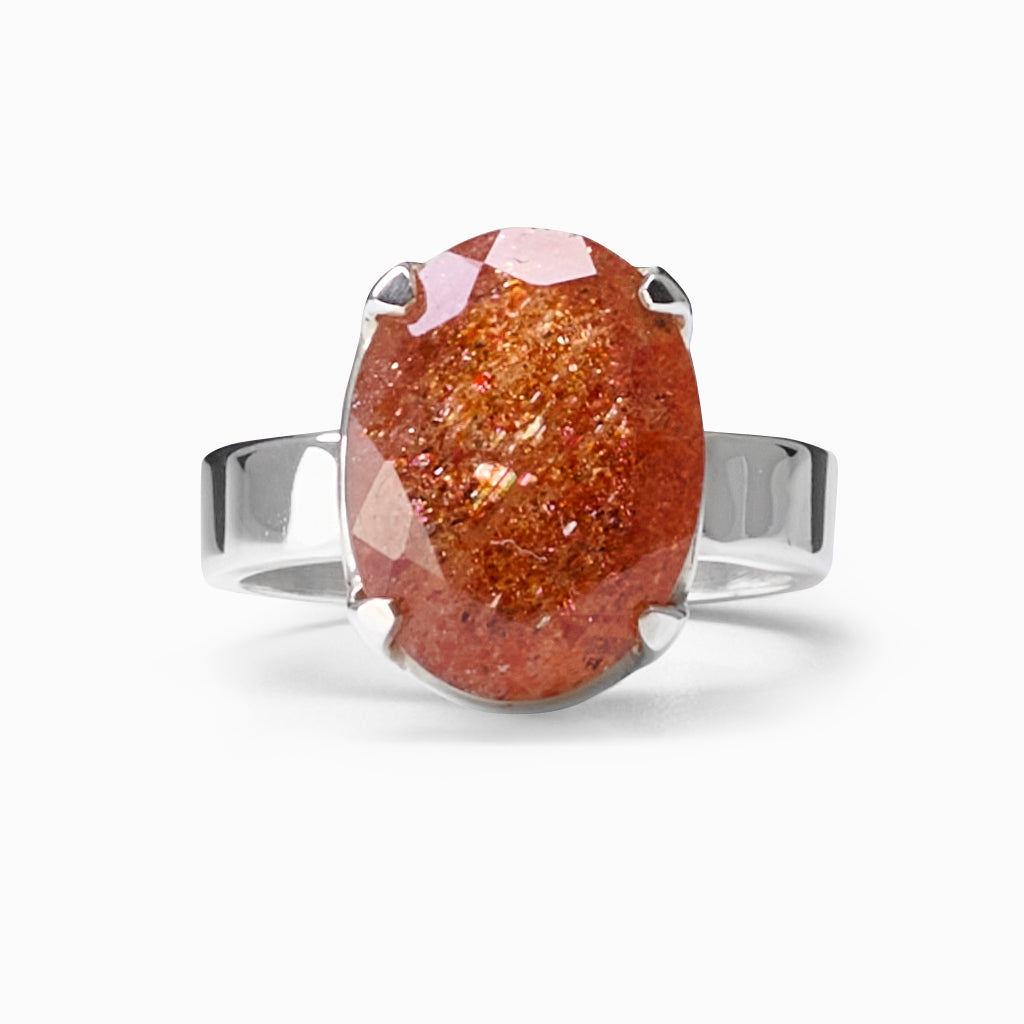 Oval Orange Faceted Sunstone ring