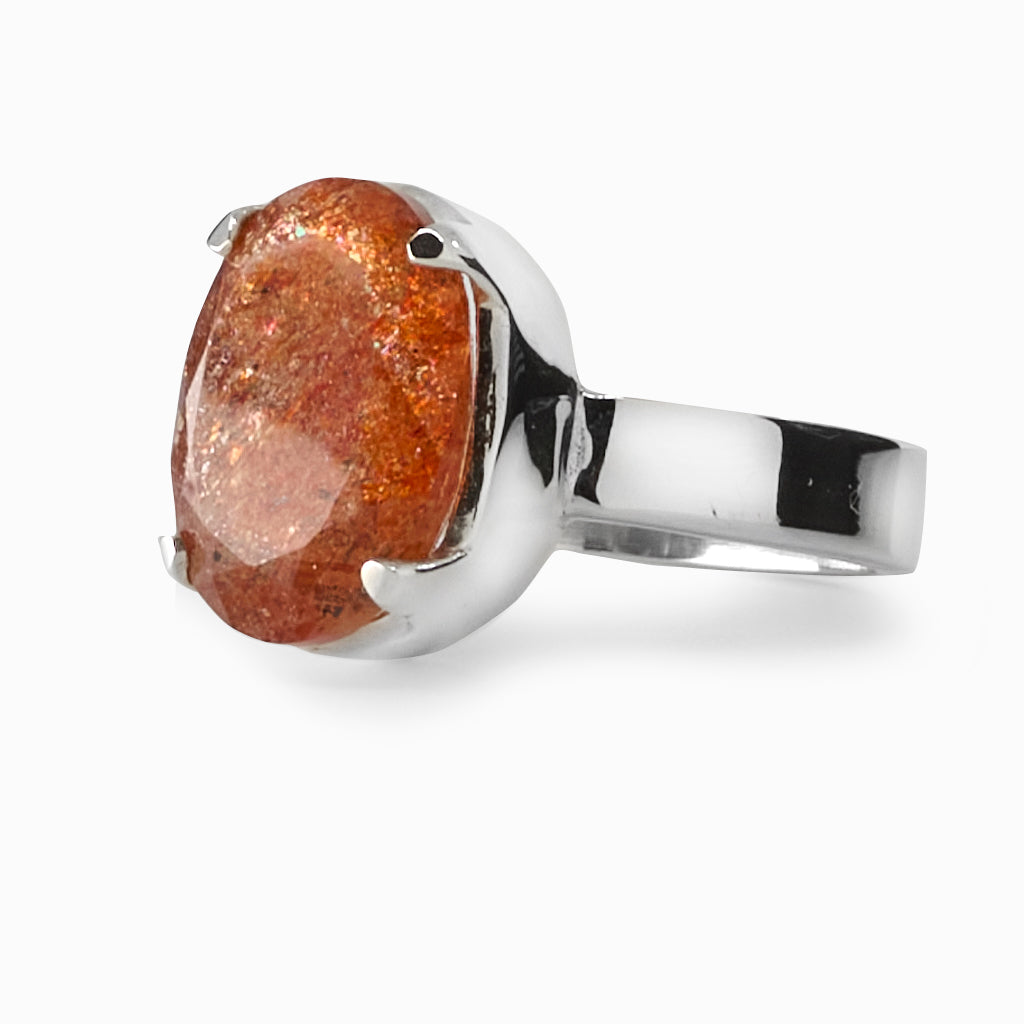 Oval Orange Faceted Sunstone ring right side