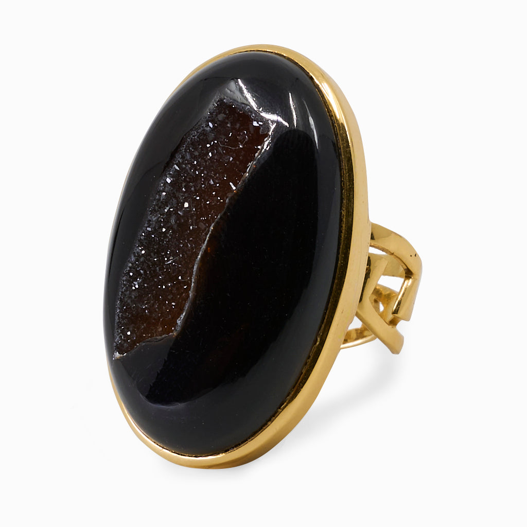 Oval Druzy Onyx ring