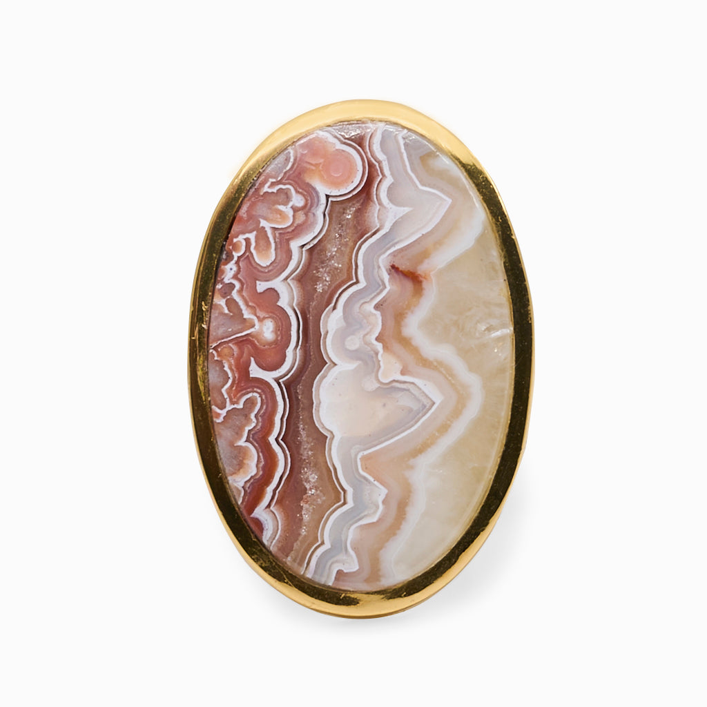 OVAL CABOCHON CRAZY LACE AGATE RING