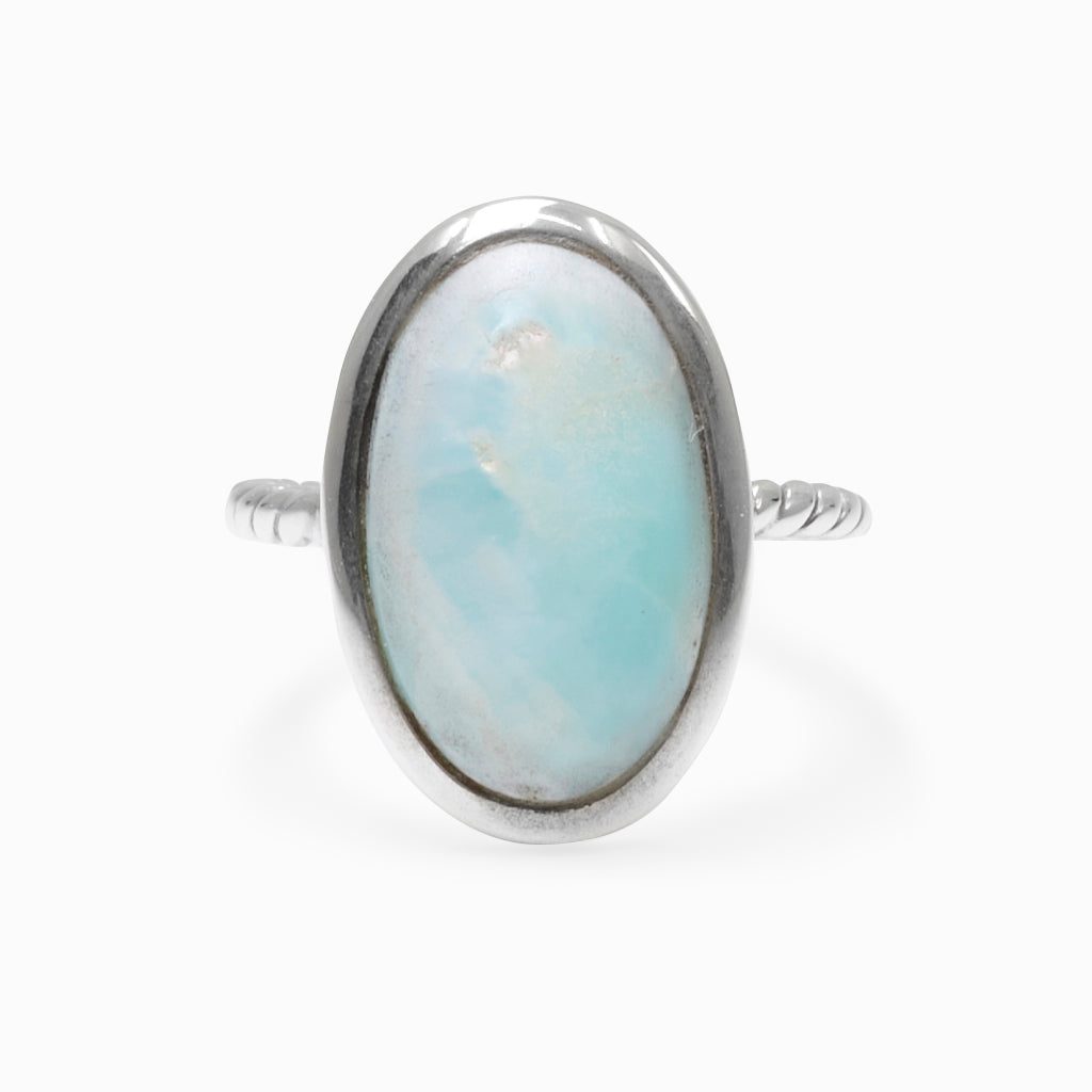 Oval cabochon Blue Aragonite ring