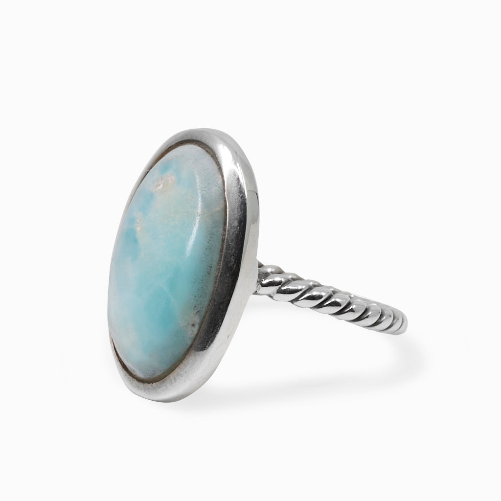 Oval cabochon Blue Aragonite ring