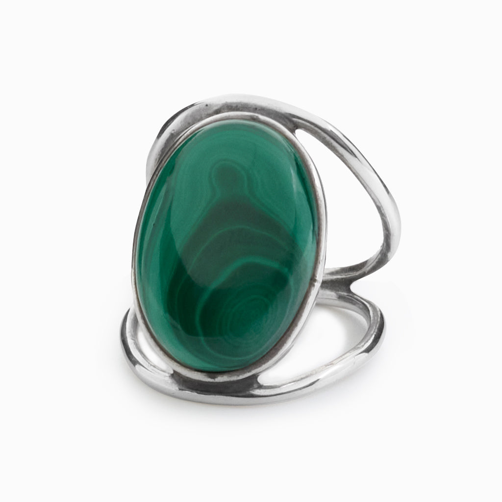 Cabochon Oval Malachite ring