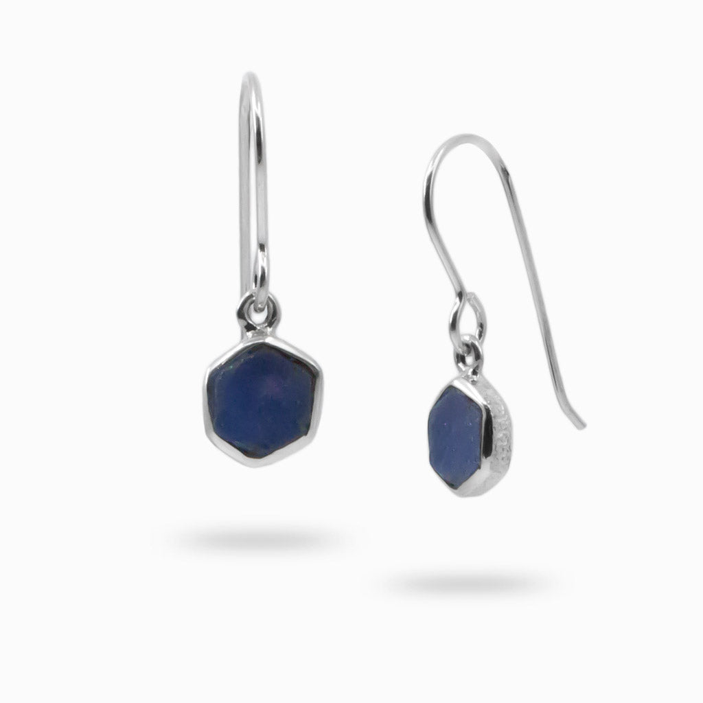 RAW HEXAGON SAPPHIRE DROP EARRINGS
