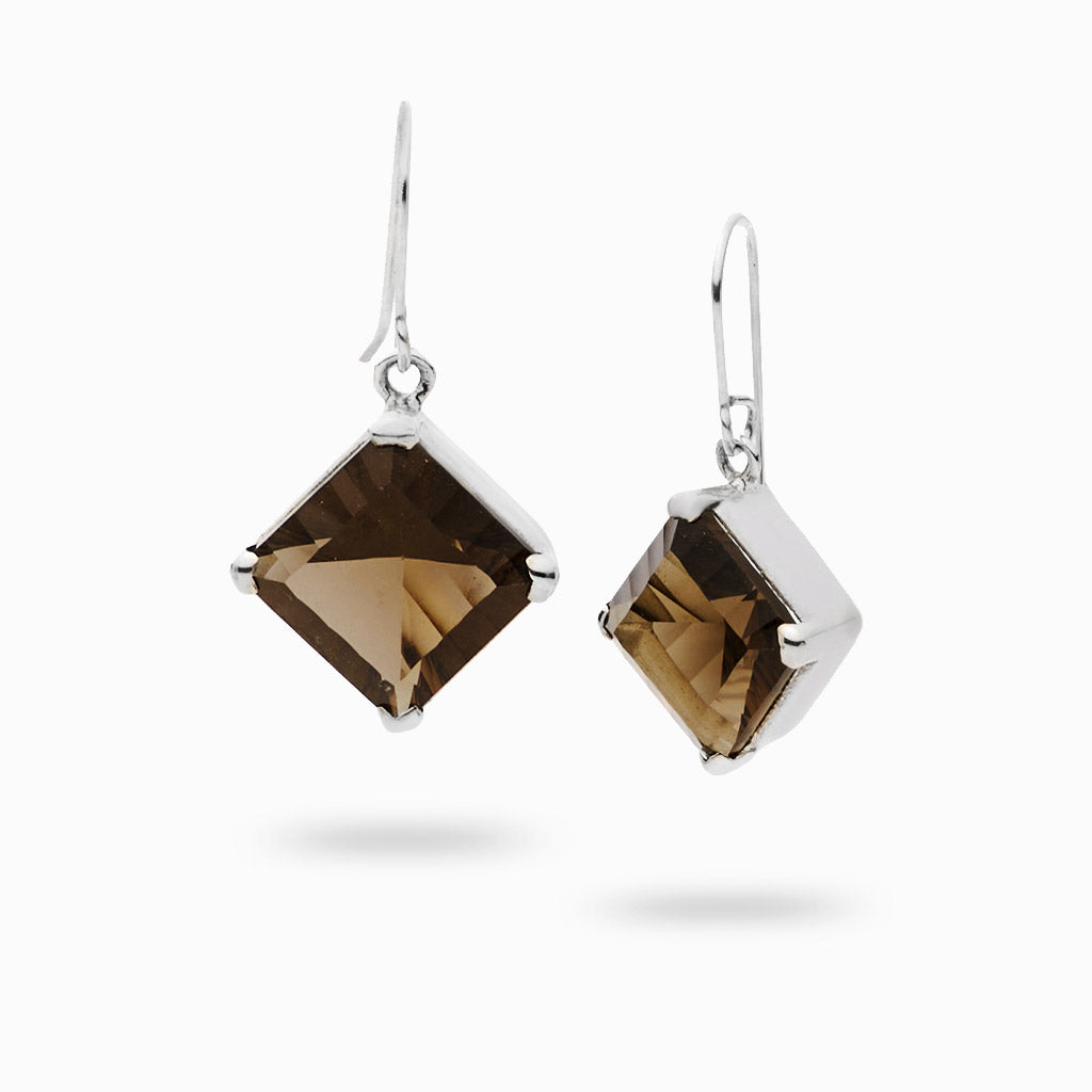 faceted diamond Smokey Quartz drop earrings