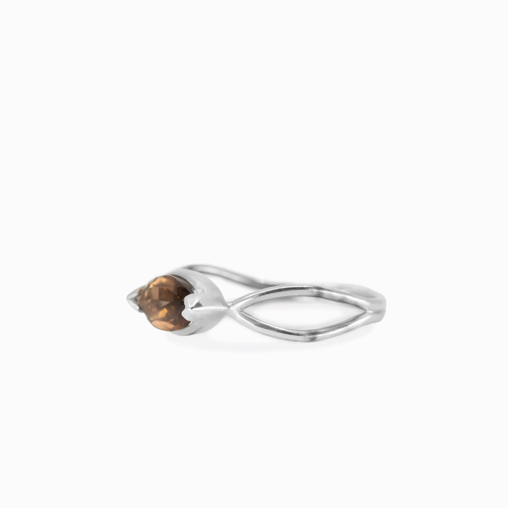 Faceted marquise smokey quartz ring in sterling silver