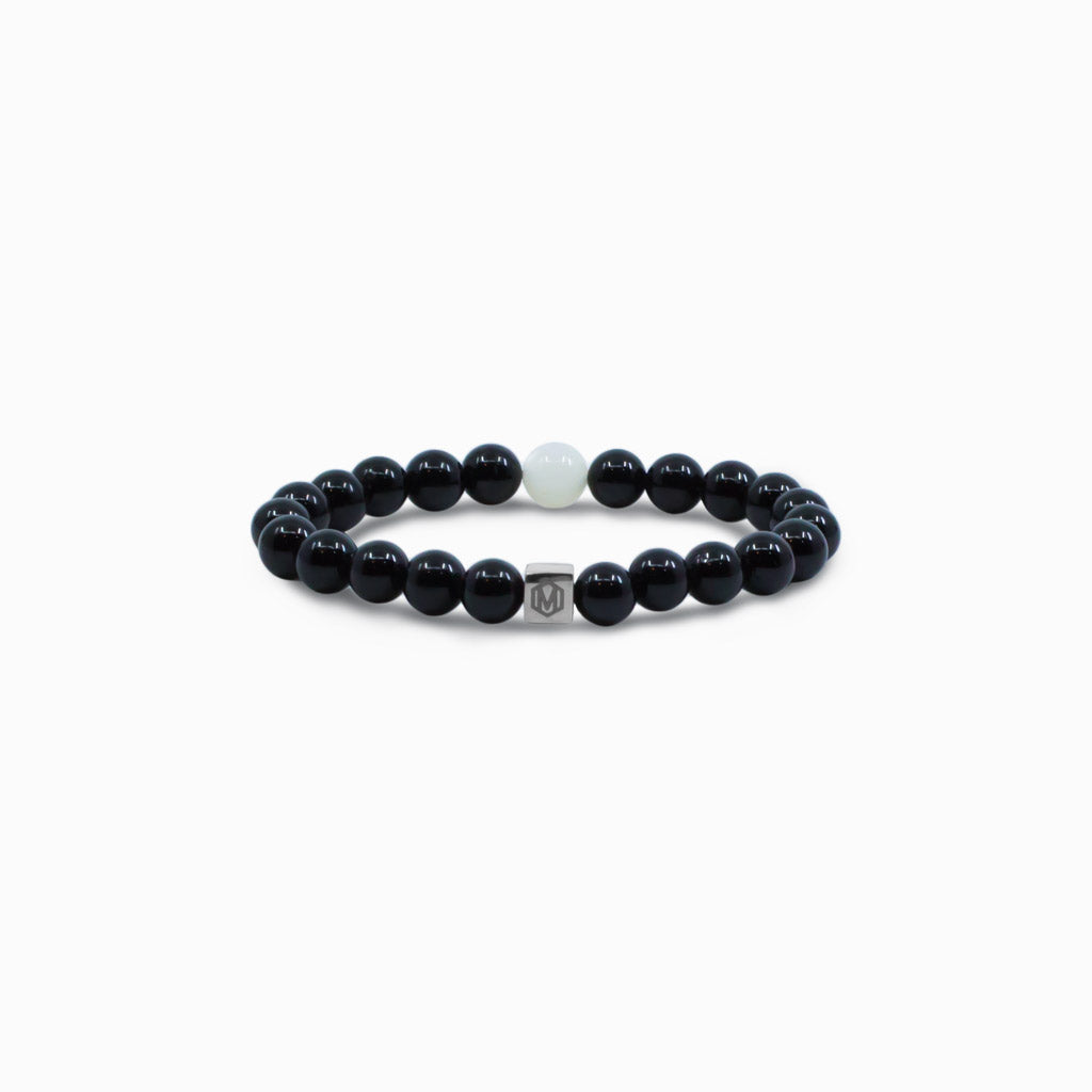 Black Tourmaline and White Moonstone Bead Bracelet