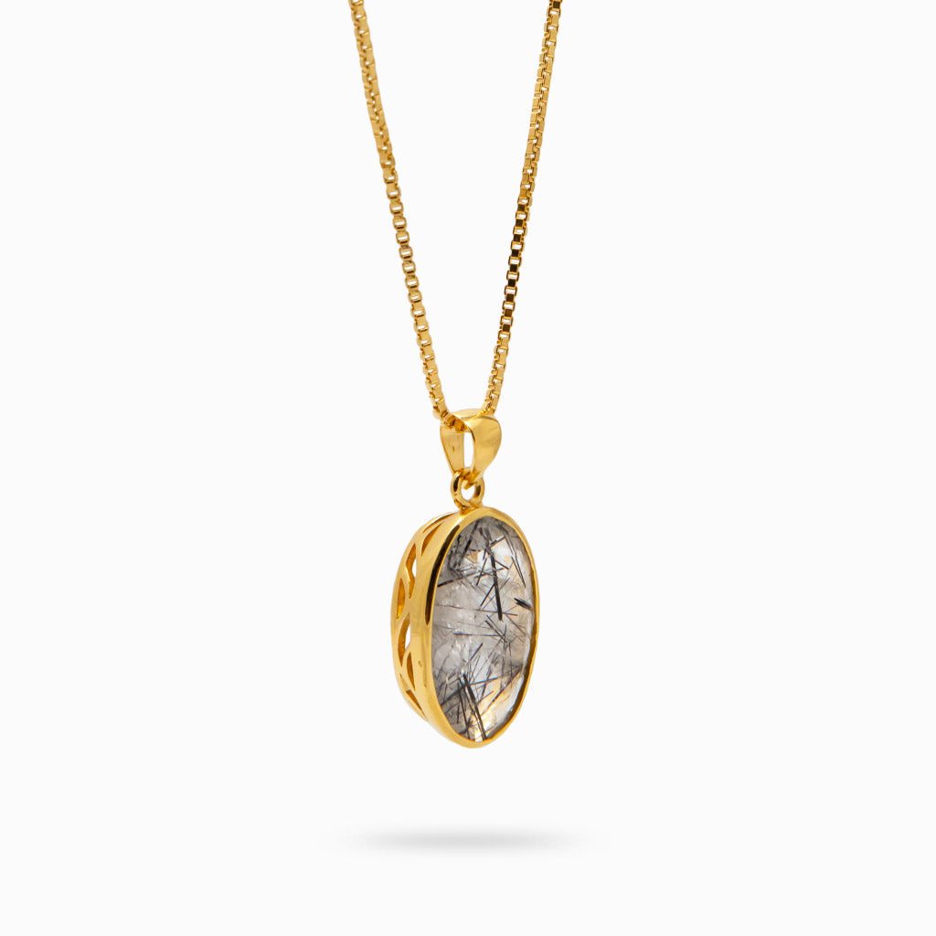 TOURMALINTED QUARTZ NECKLACE IN YELLOW GOLD VERMEIL FINISH SIDE VIEW | MADE IN EARTH