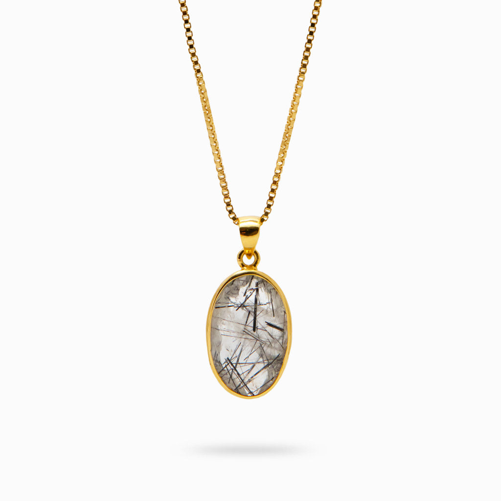 TOURMALINTED QUARTZ NECKLACE IN YELLOW GOLD VERMEIL FINISH | MADE IN EARTH