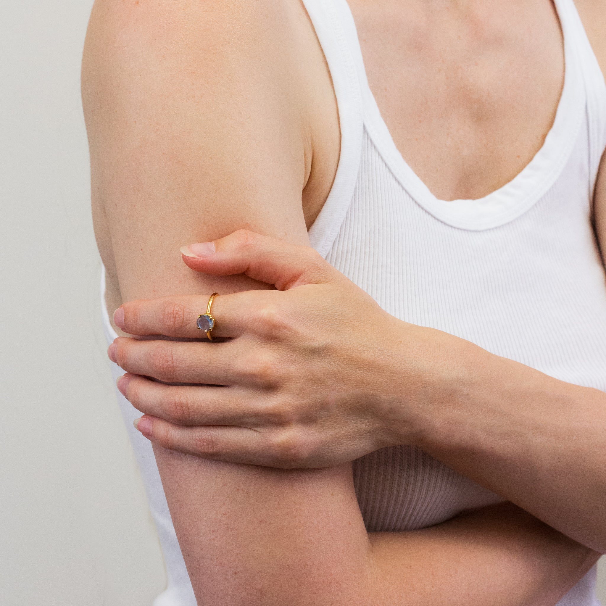 LABRADORITE FACETED RING WITH GOLD VERMEIL FINISH