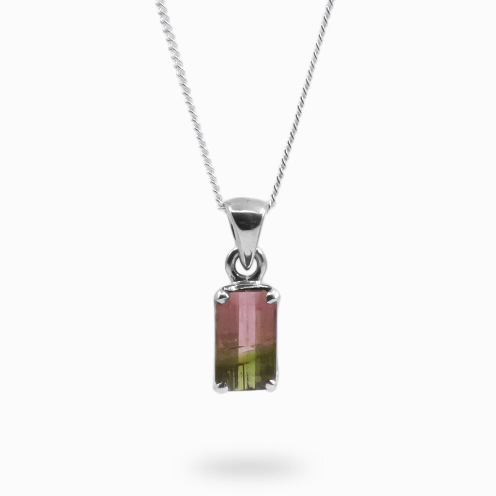 Love Heart Shaped Watermelon Tourmaline Gemstone Pendant – Lab-Created, Silver Necklace