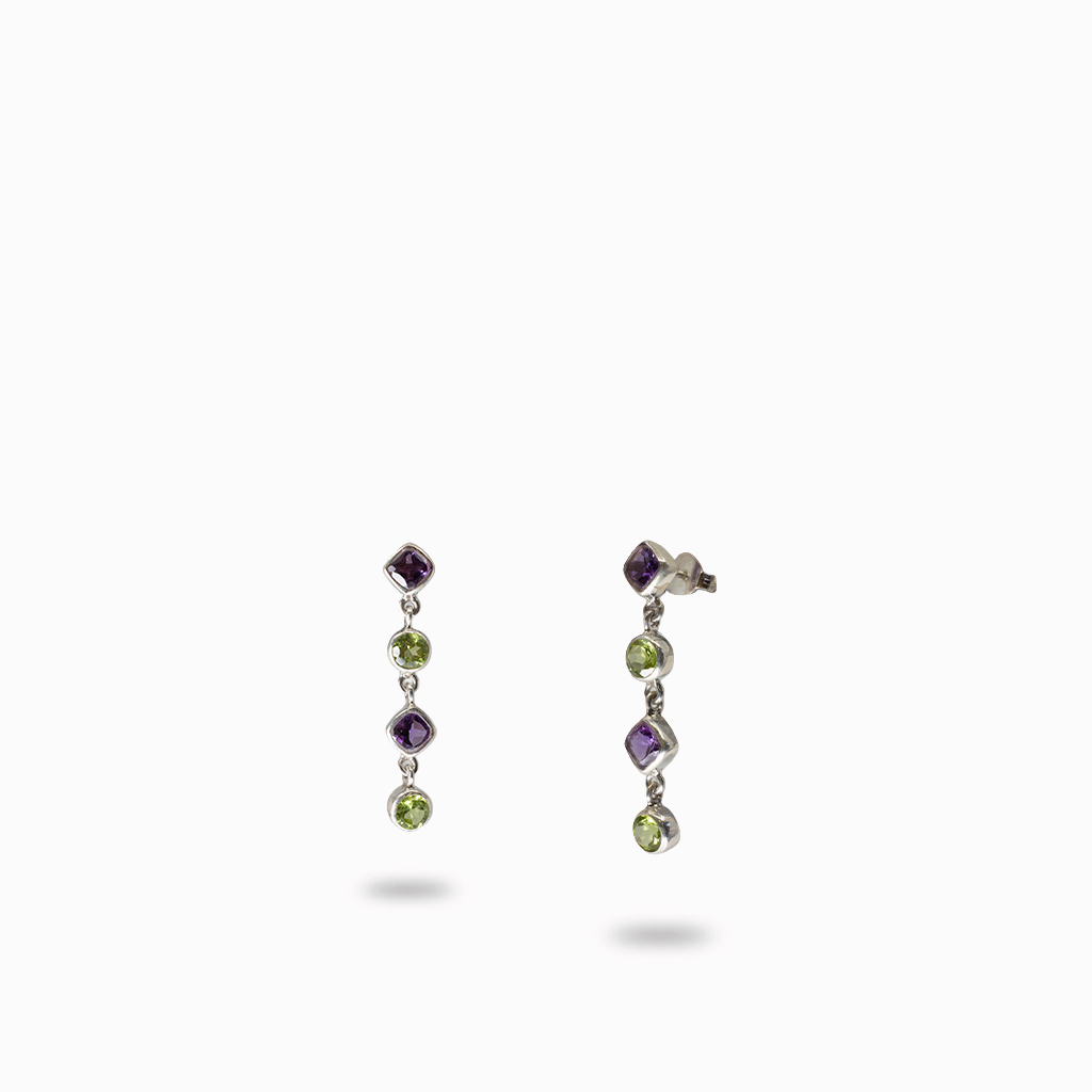 Peridot and Amethyst Drop Earrings