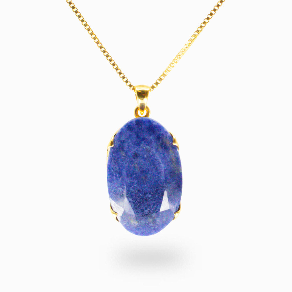 FACETED SODALITE OVAL NECKLACE IN YELLOW GOLD VERMEIL