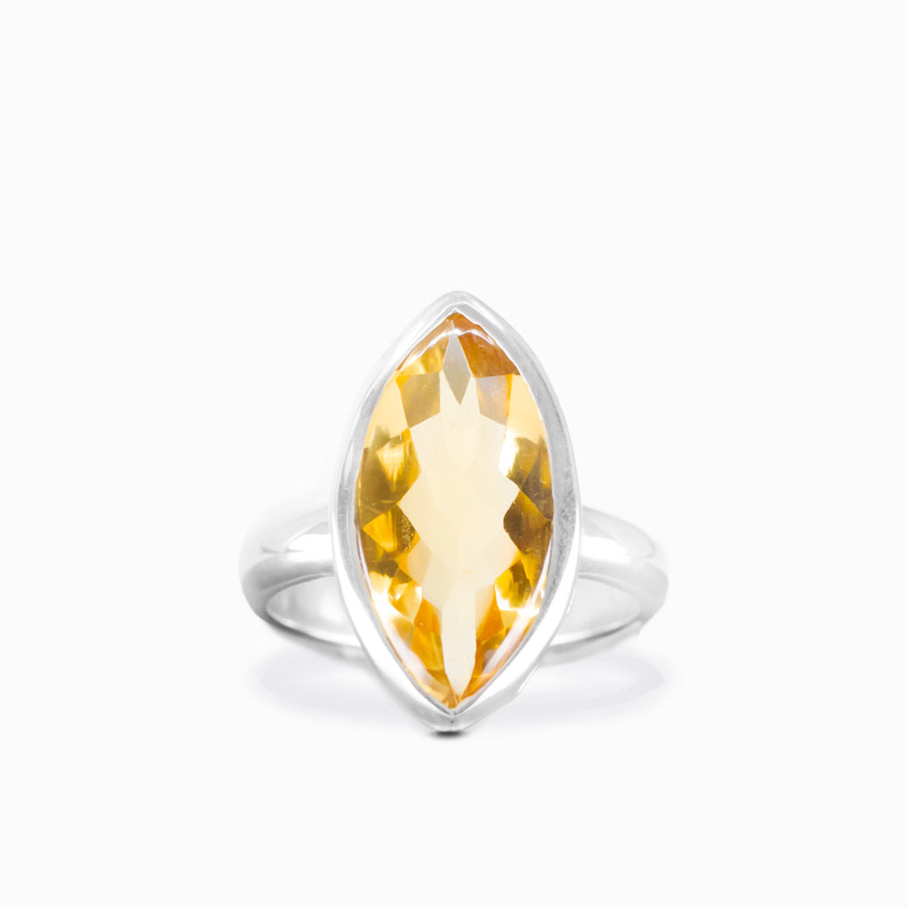 Faceted marquise citrine ring in sterling silver