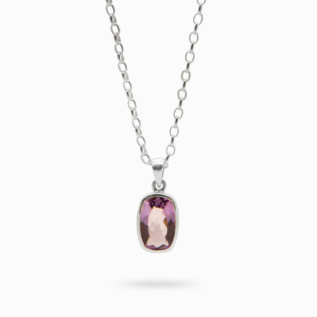 FACETED AMETHYST RECTANGLE BEZEL NECKLACE