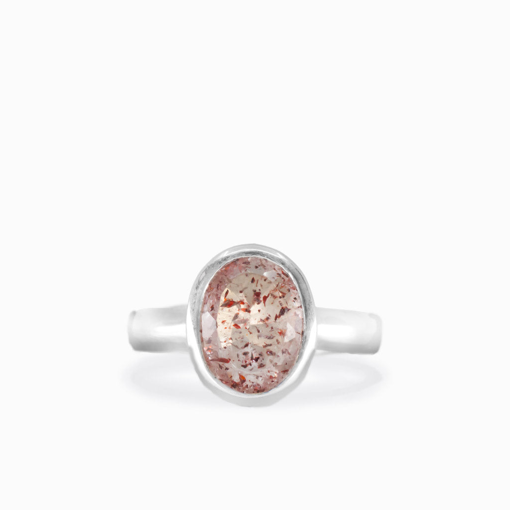 Faceted oval lepidocrocite quartz bezel ring in sterling silver
