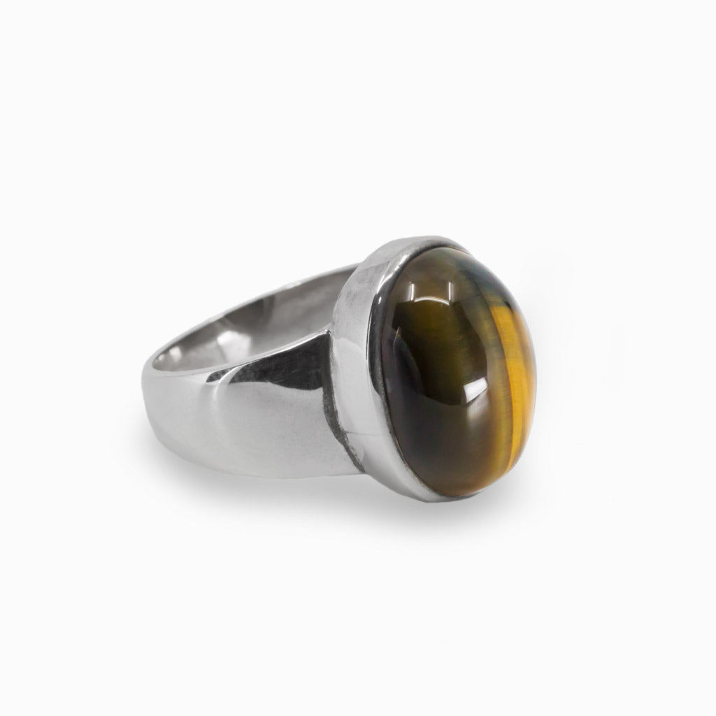 Hawks Eye Cabochon Ring in Sterling Silver Made in Earth