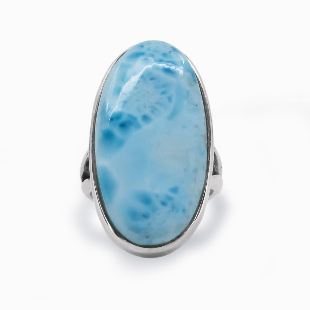 Sea Blue Larimar Cabochon Oval Ring With Split Band Made In Earth