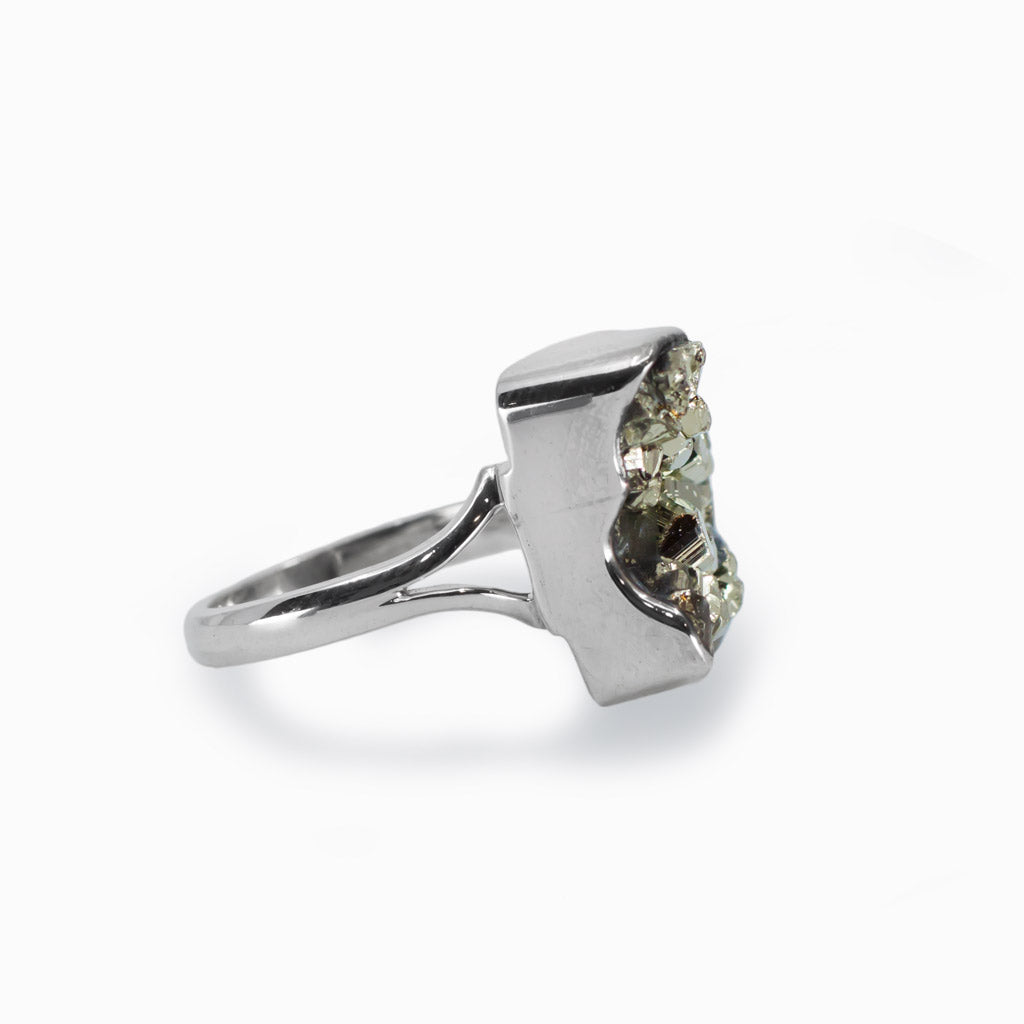 Pyrite raw rectangle ring