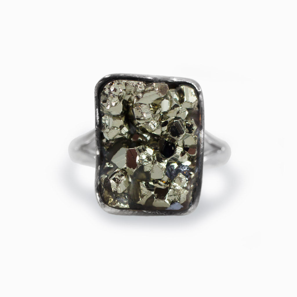 Pyrite raw rectangle ring