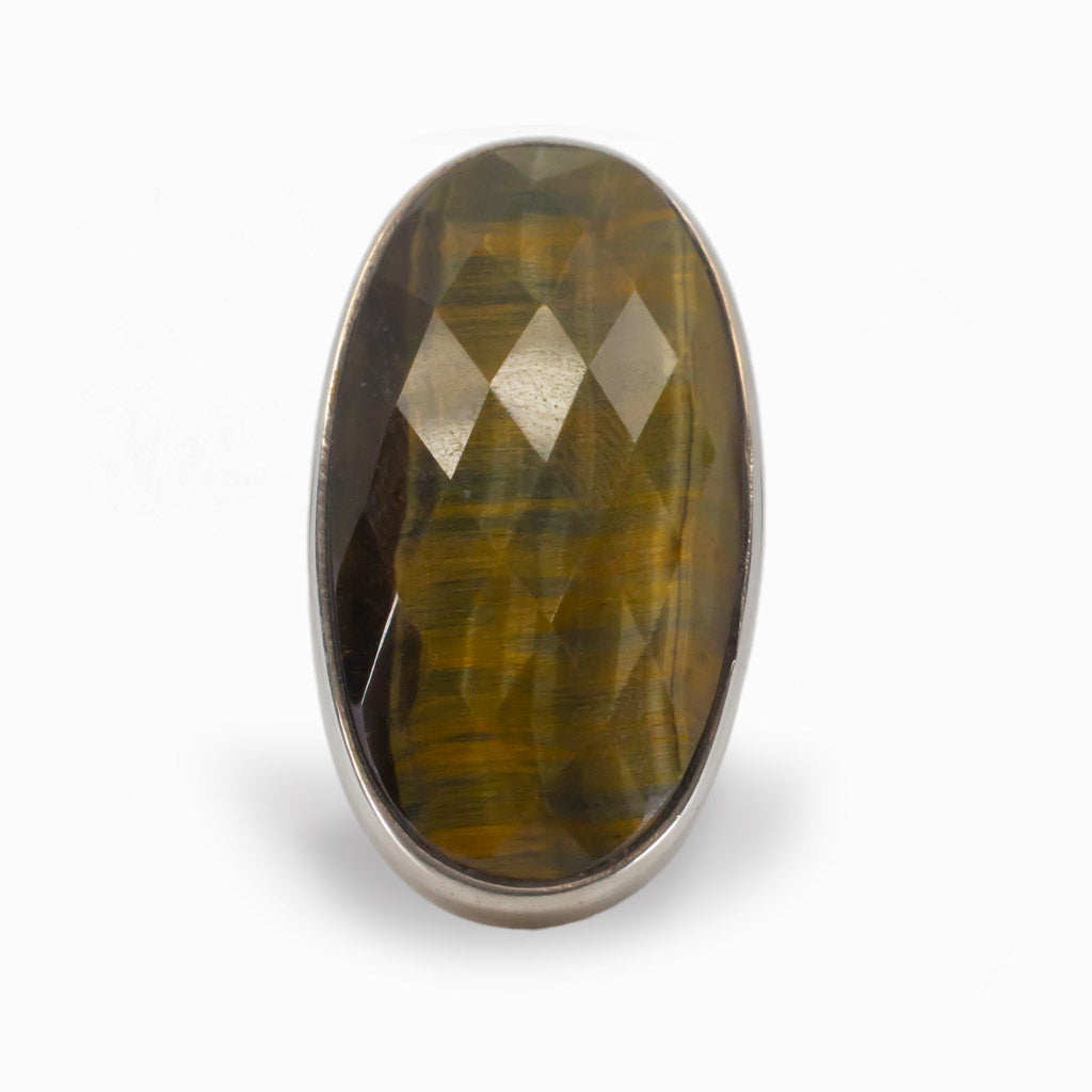 Golden Faceted Hawks Eye Ring Made In Earth