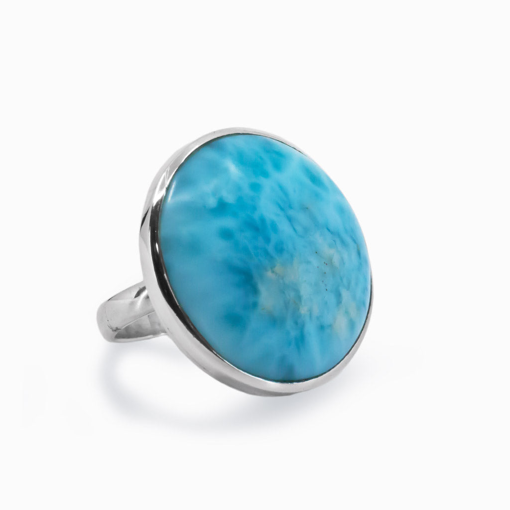 Round Rich Sea Blue Larimar Cabochon Ring Made In Earth