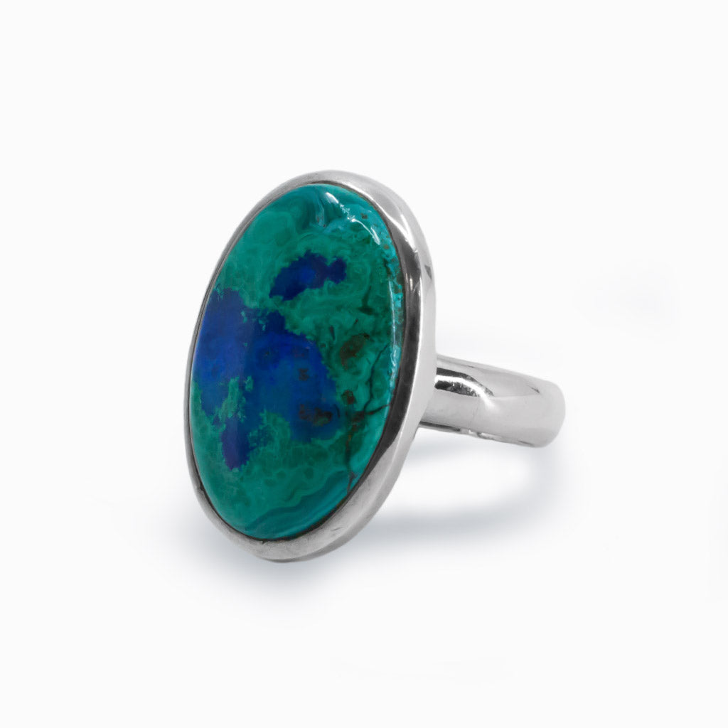 Azurite Malachite Oval Cabachon Ring