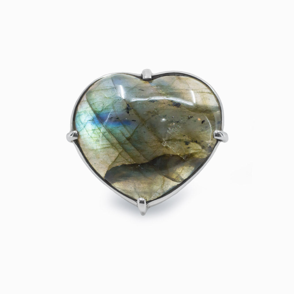 Labradorite Cabochon Heart Ring in sterling silver made in earth