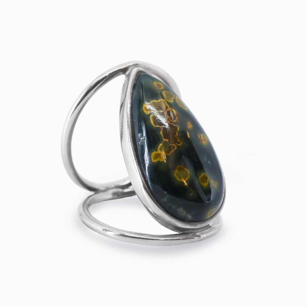 Teardrop Ocean Spray Agate Cabochon Halo Band Ring