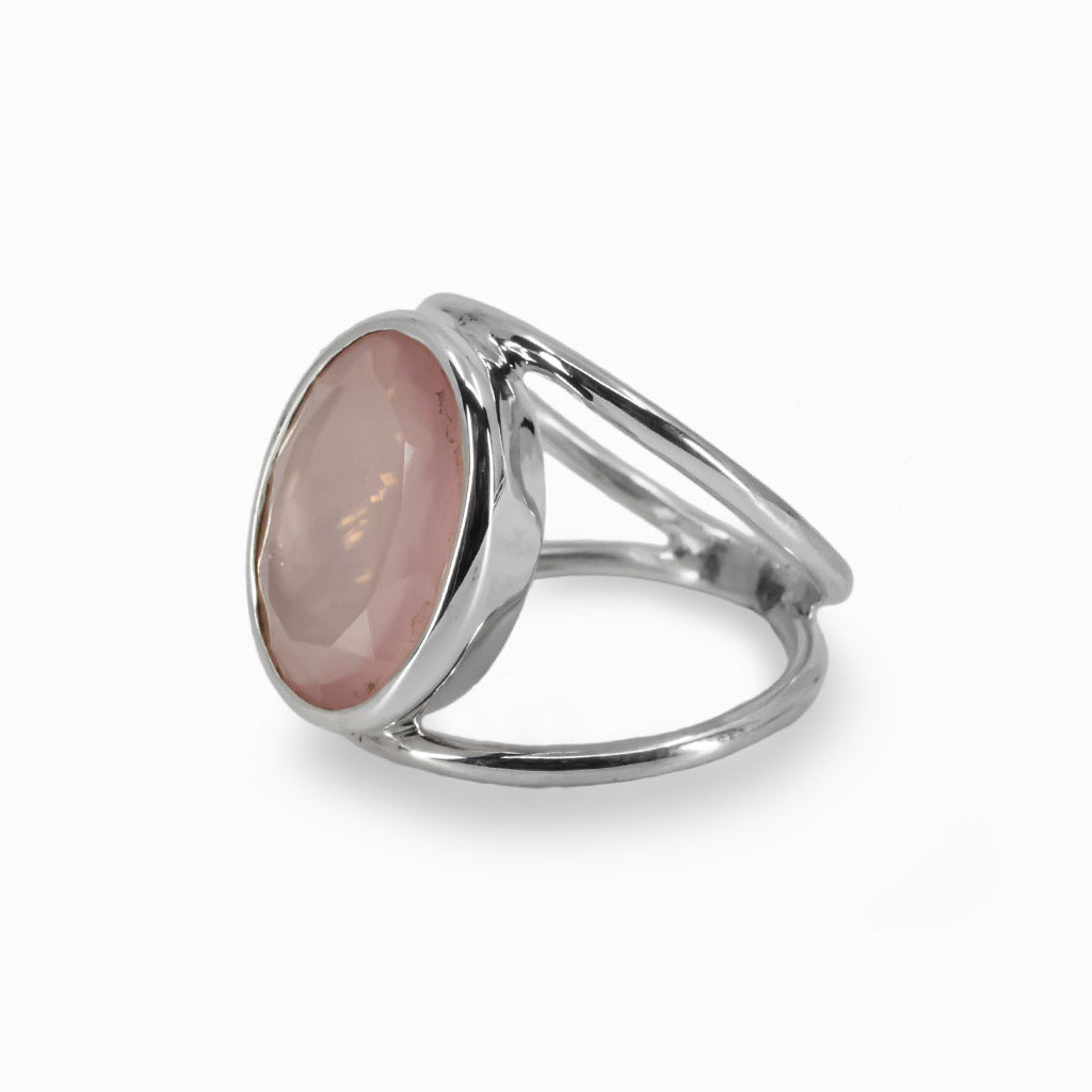 Oval Faceted Pink Rose Quartz Halo Ring Made In Earth