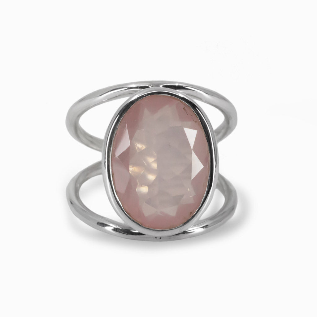 Oval Faceted Pink Rose Quartz Halo Ring Made In Earth