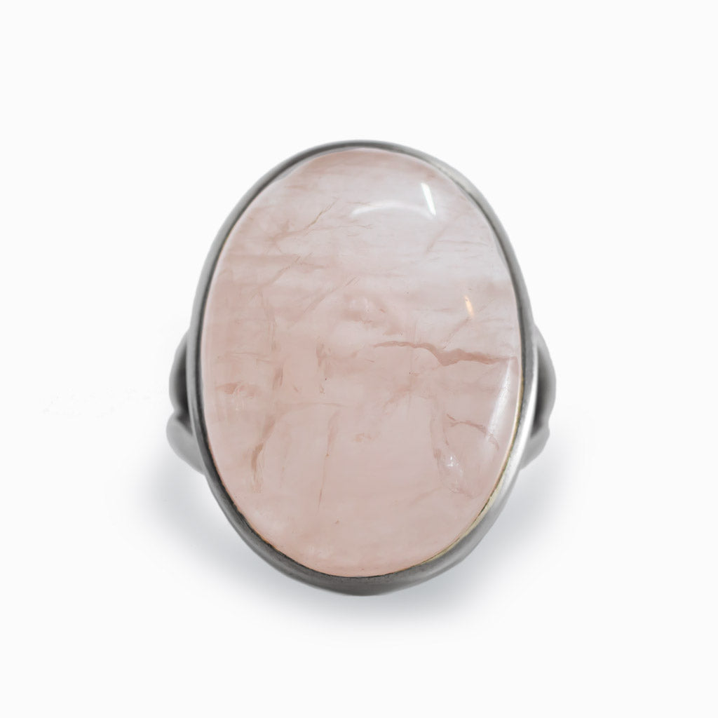 Pale Pink Rose Quartz Cabochon Ring Made In Earth